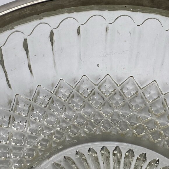 Vtg Cut Crystal Bowl 8 3/4” W Silver Plate Rim England Spike Diamond Design MCM - Picture 5 of 10